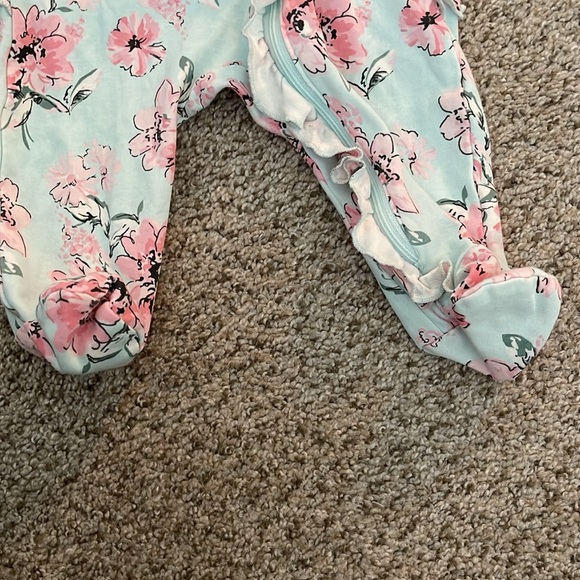 Little Me Floral Zip Footed One-Piece and Headband - Picture 4 of 10